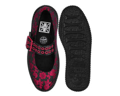 T.U.K. Shoes V3407L Black & Red Silk Flower Mondo Mary Jane