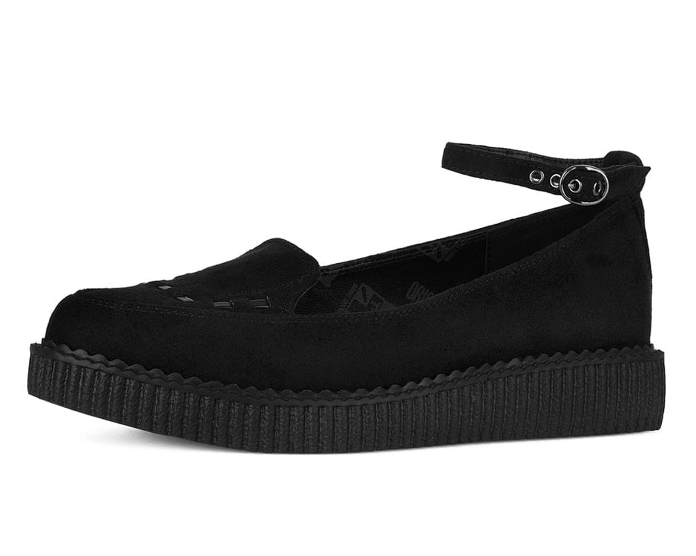 T.U.K. Shoes A3418L Black Pointed Interlace Ballet Strap Creeper
