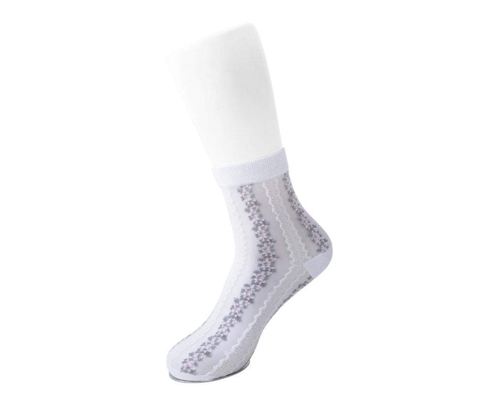T.U.K. Shoes TSK1078 White Stripe Floral Sheer Sock TSK1078-OS