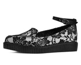 T.U.K. Shoes Black Satin Lace Pointed Ballet Creeper