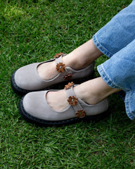 T.U.K. Shoes Taupe Suede Flower Mary Jane