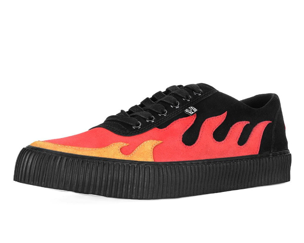T.U.K. Shoes A3349 Black & Red Suede Flame Creeper Sneaker