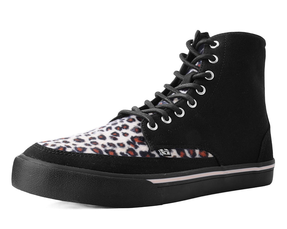 T.U.K. Shoes A3095 Black Canvas & Leopard 8-Eye Sneaker Boot