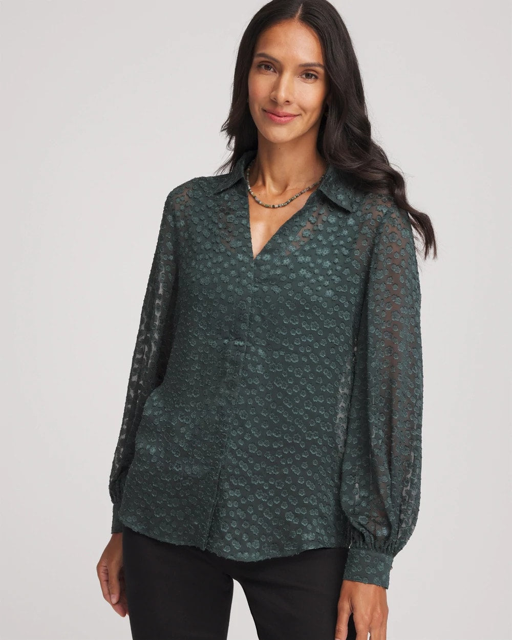 Chico's Clip-Dot Billow-Sleeve Blouse