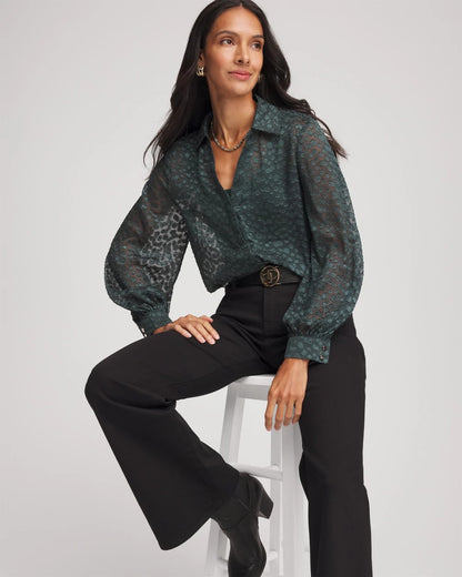Chico's Clip-Dot Billow-Sleeve Blouse