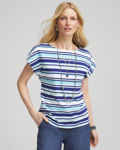 Chico's Stripe Modern Cap Sleeve Tee