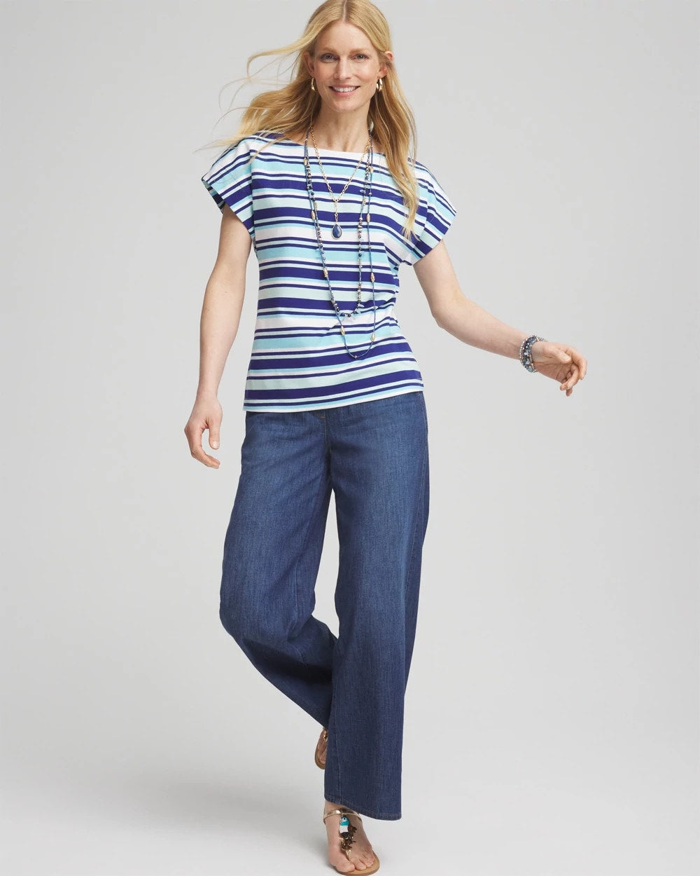 Chico's Stripe Modern Cap Sleeve Tee