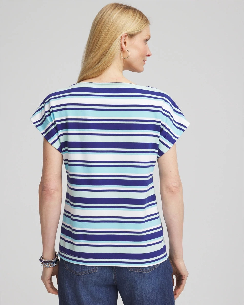 Chico's Stripe Modern Cap Sleeve Tee