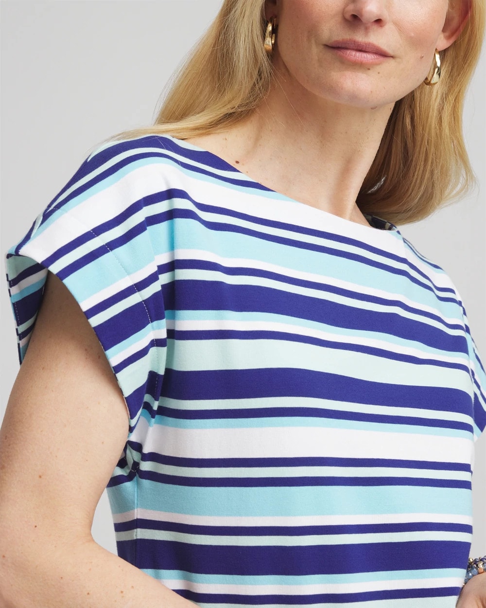 Chico's Stripe Modern Cap Sleeve Tee
