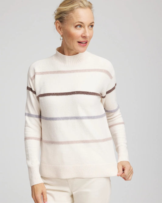 Chico's Sequined Stripe Pullover Sweater