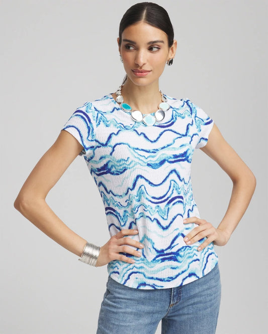 Chico's Ocean Waves Cap Sleeve Dolman Tee