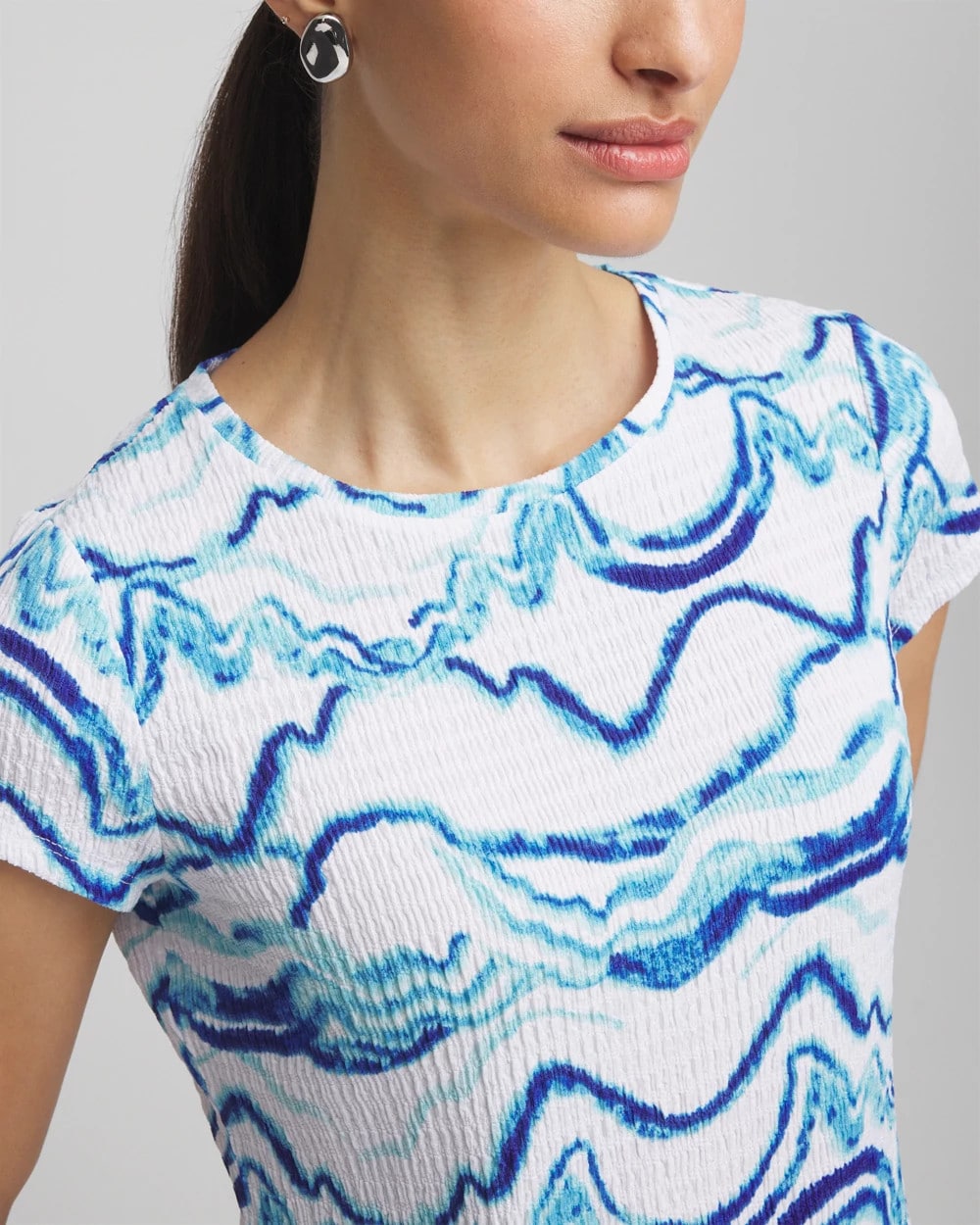 Chico's Ocean Waves Cap Sleeve Dolman Tee