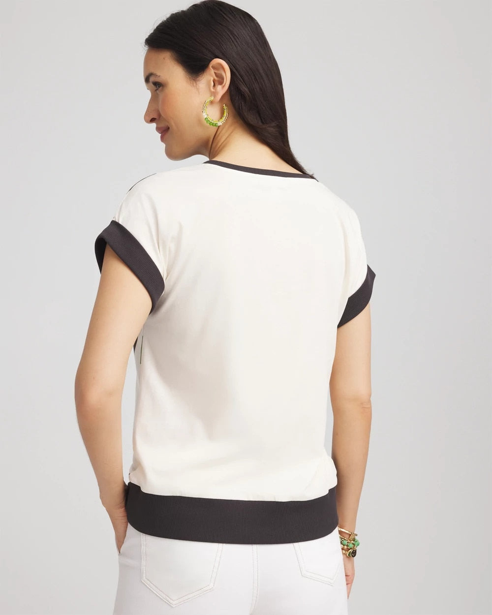 Chico's Floral Rib-Knit Satin Top