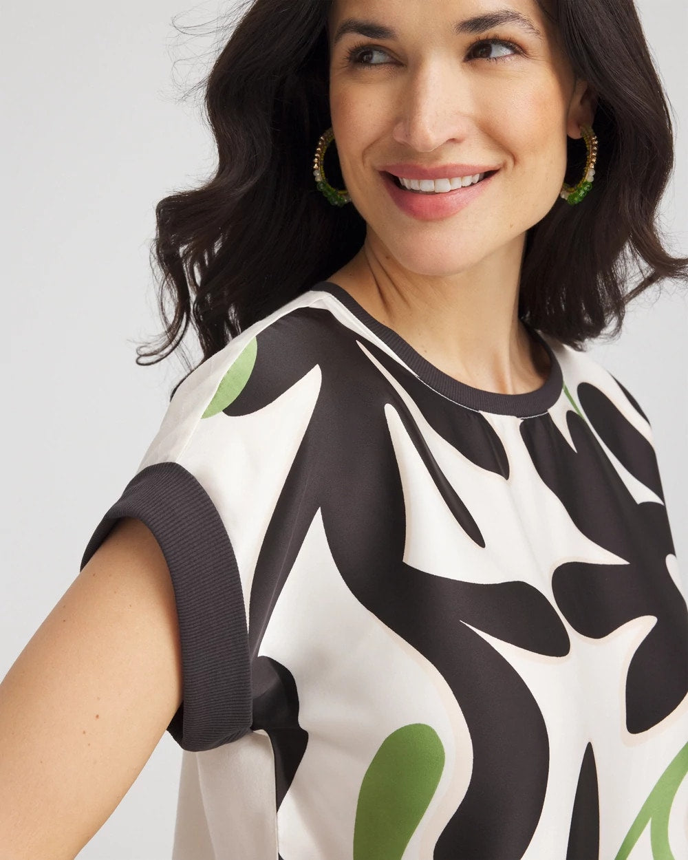 Chico's Floral Rib-Knit Satin Top