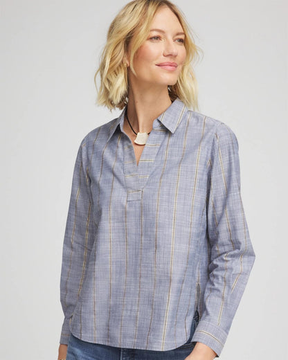 Chico's Striped Soft Denim Popover