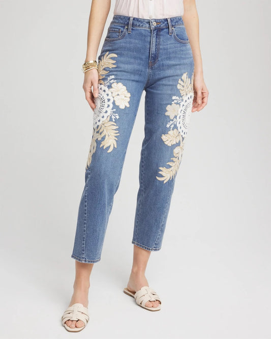 Chico's Embellished Tapered Cropped Jean