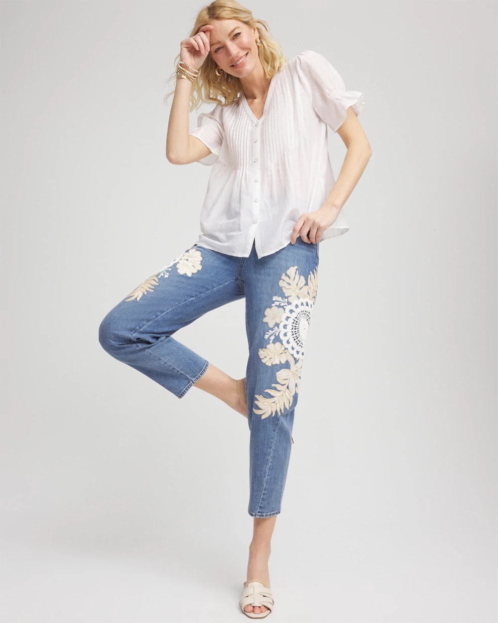 Chico's Embellished Tapered Cropped Jean