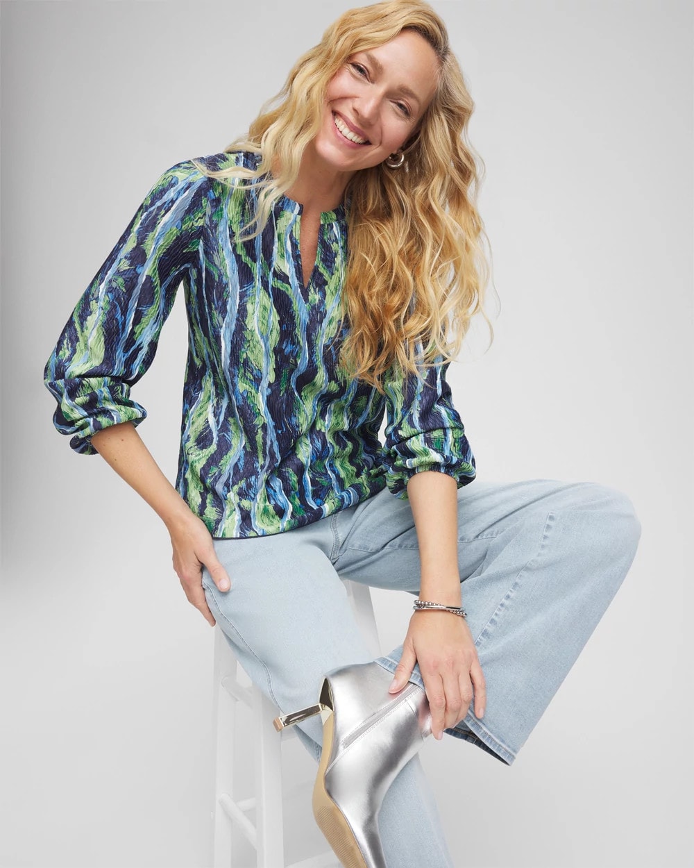 Chico's Ocean Plume Crinkle Top