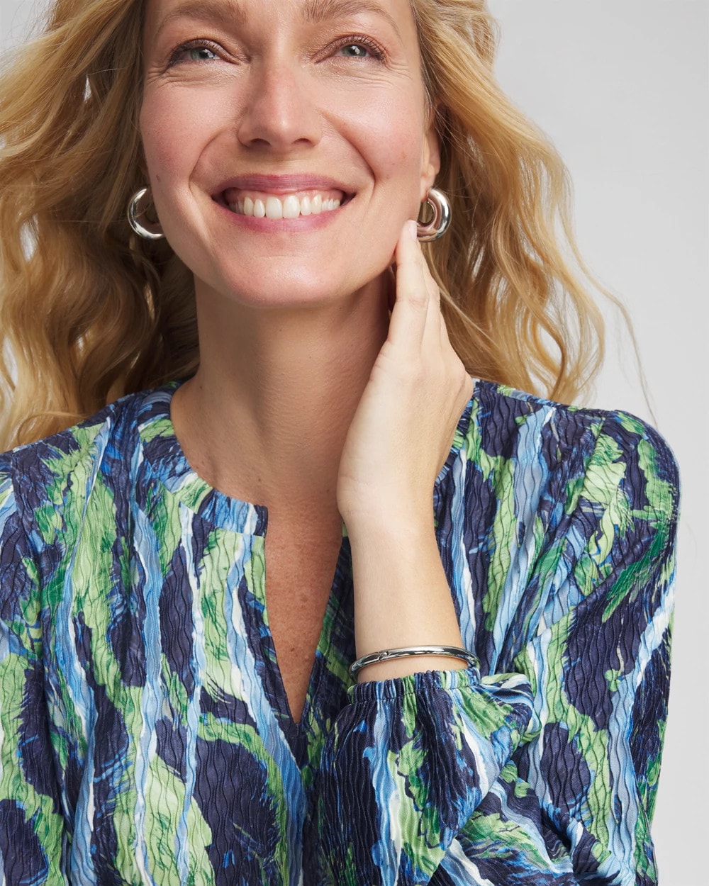 Chico's Ocean Plume Crinkle Top