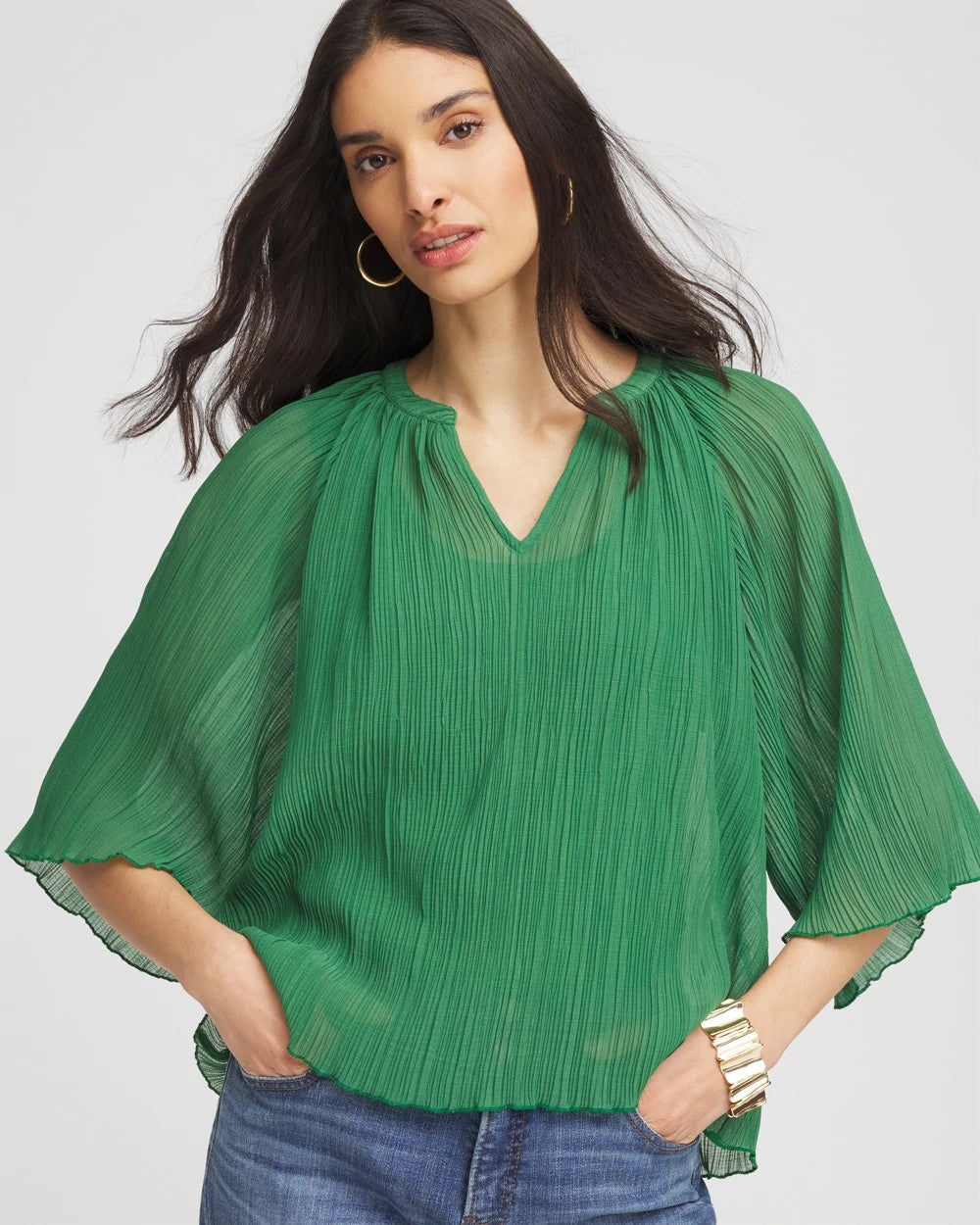 Chico's Textured Pleated Chiffon Blouse