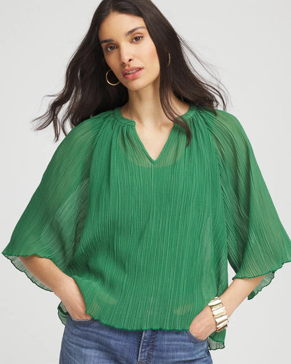 Chico's Textured Pleated Chiffon Blouse
