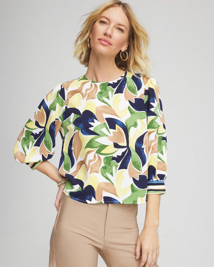 Chico's Mod Blooms Matte Satin Pullover