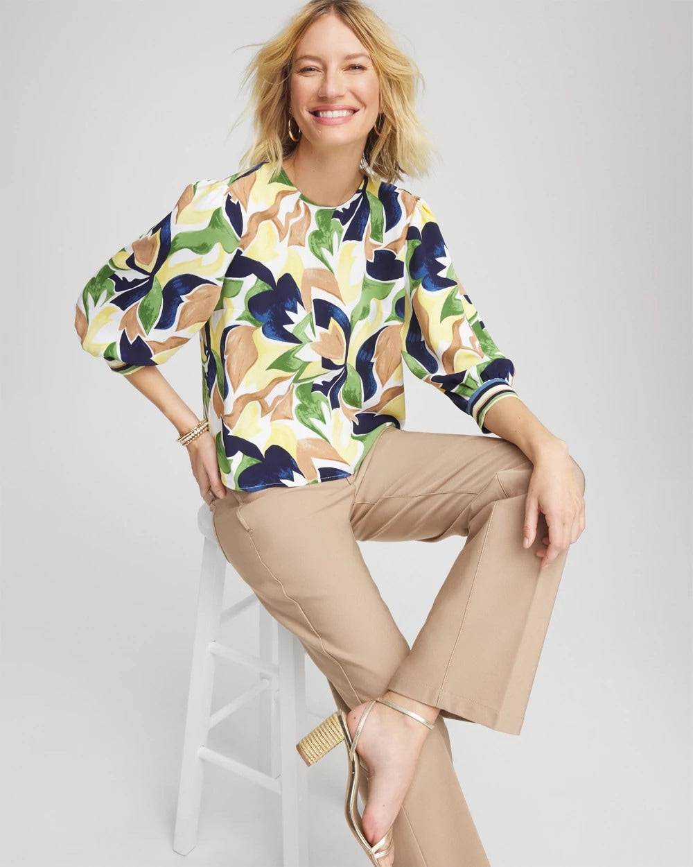 Chico's Mod Blooms Matte Satin Pullover