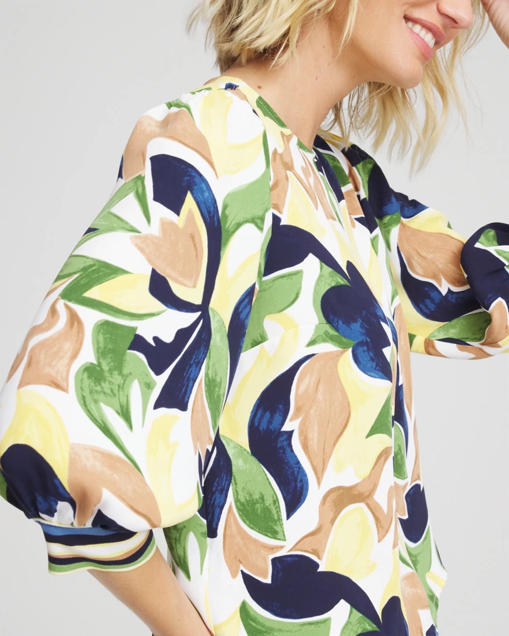 Chico's Mod Blooms Matte Satin Pullover
