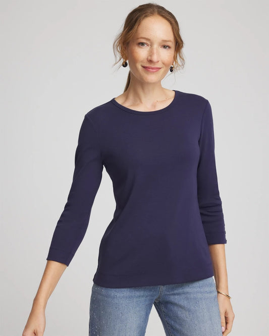 Chico's Pima Cotton Crewneck Button Tee