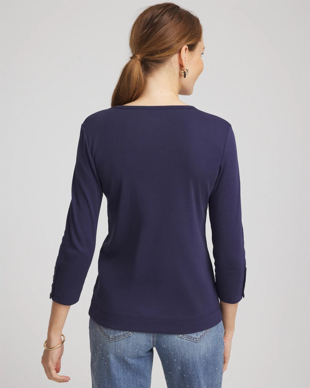 Chico's Pima Cotton Crewneck Button Tee
