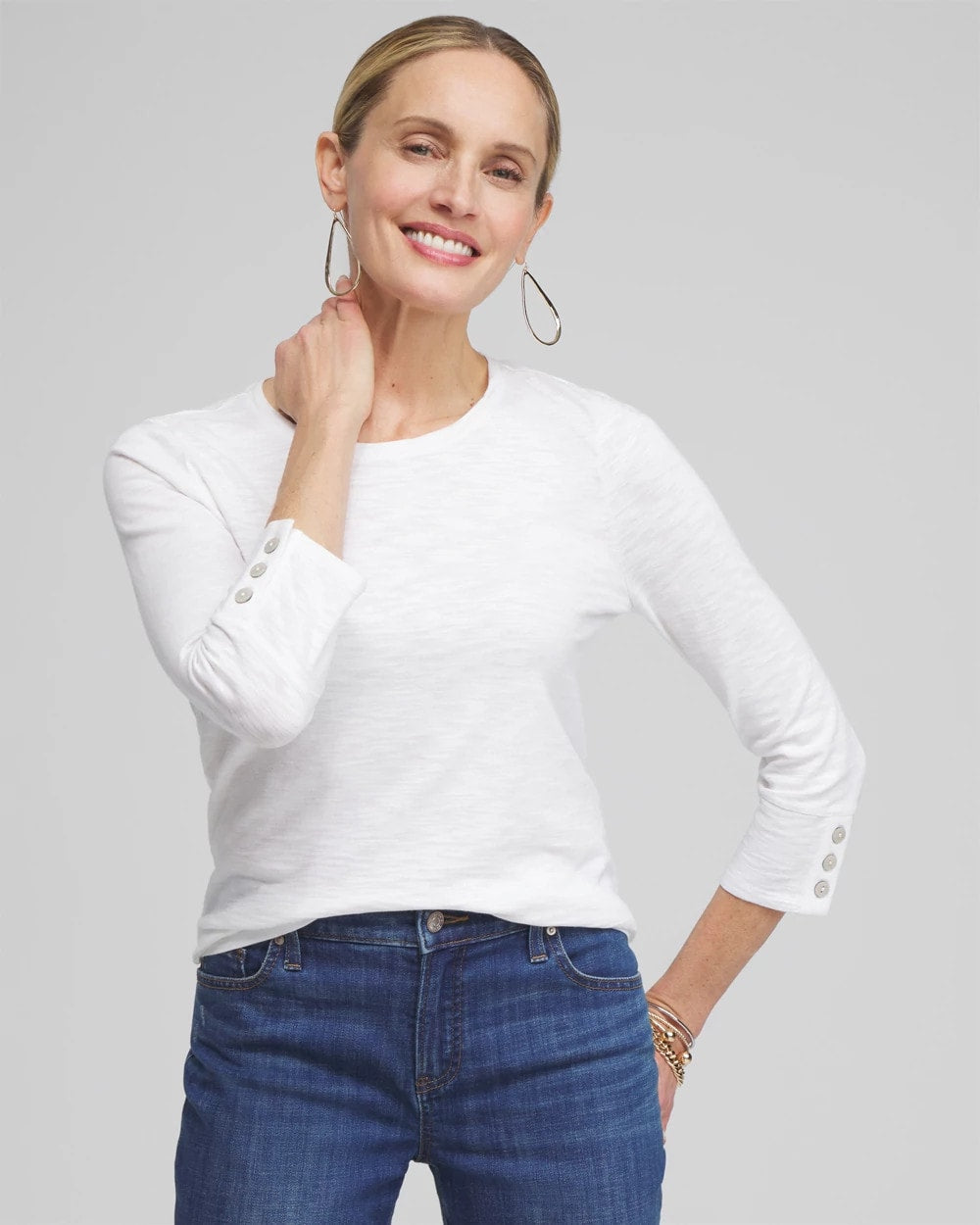 Chico's 3/4 Sleeve Button Tee
