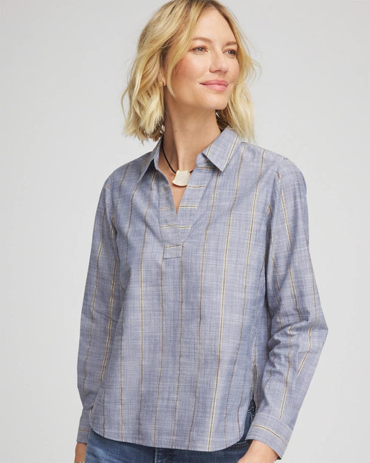 Chico's Striped Soft Denim Popover