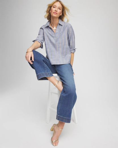 Chico's Striped Soft Denim Popover