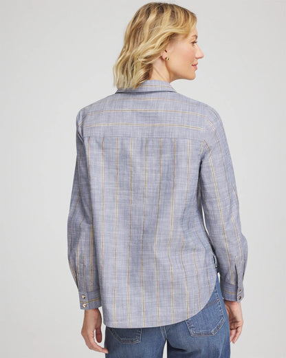 Chico's Striped Soft Denim Popover