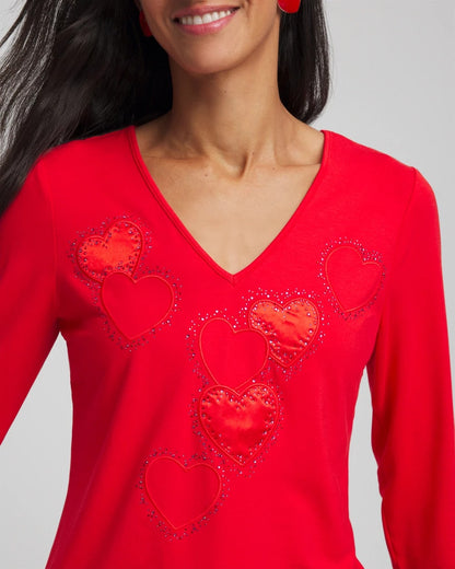 Chico's Embellished Heart V-Neck Tee