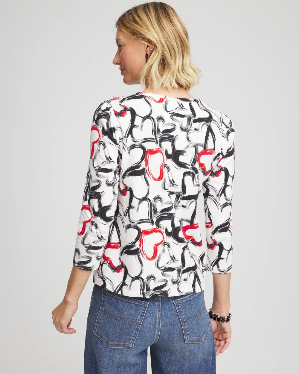 Chico's Love Brush Button Heart Tee