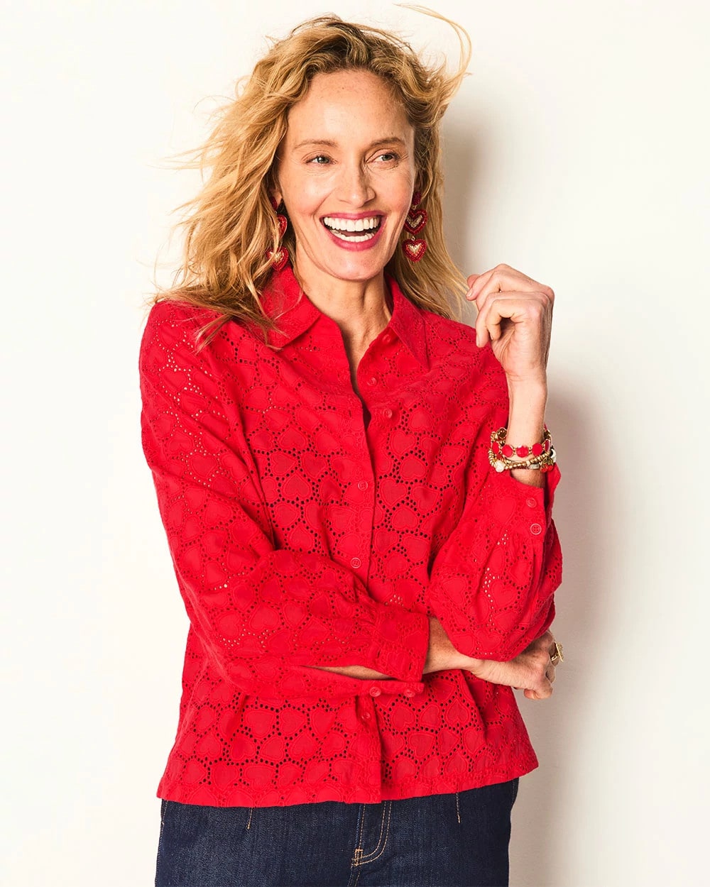 Chico's Heart Eyelet Button Down Shirt