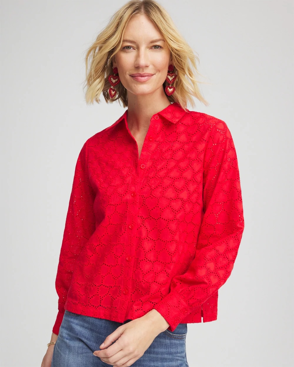 Chico's Heart Eyelet Button Down Shirt