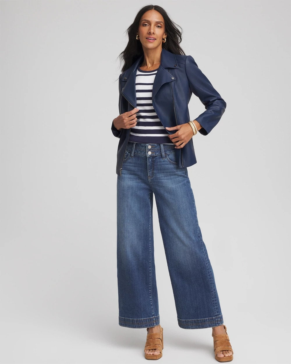 Chico's Striped 3/4 Sleeve Perfect Tee