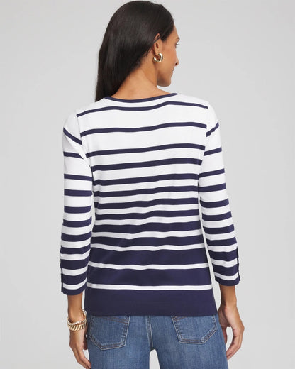 Chico's Striped 3/4 Sleeve Perfect Tee