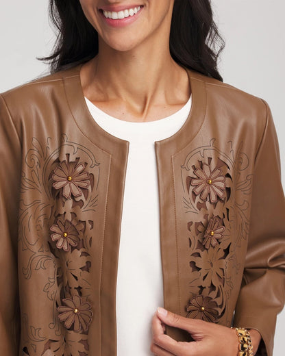 Chico's Floral Cutwork Faux Leather Jacket