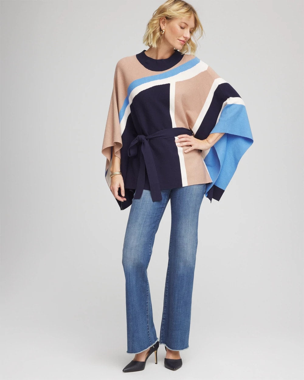 Chico's Belted Colorblock Poncho