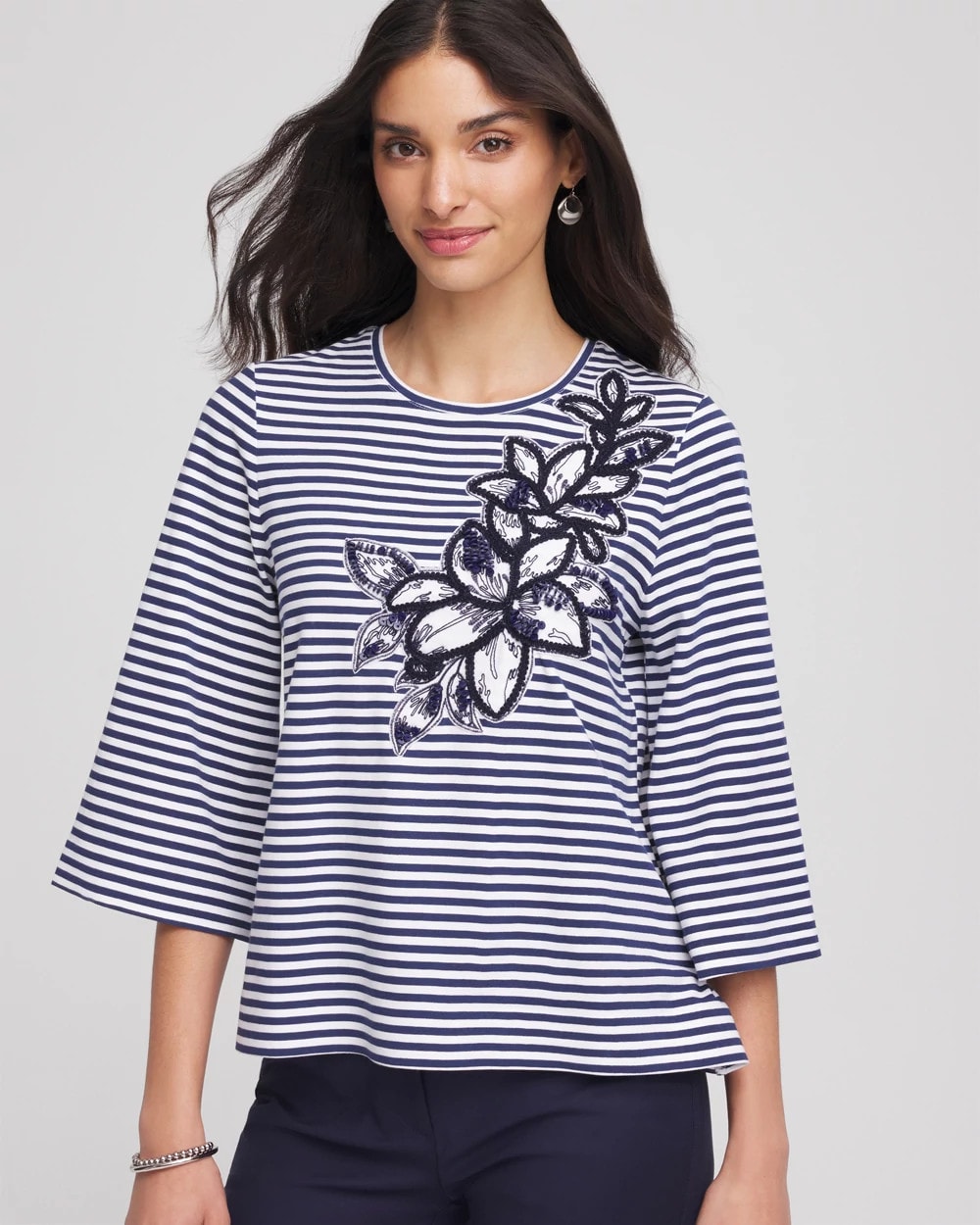 Chico's Floral Embroidered Tee