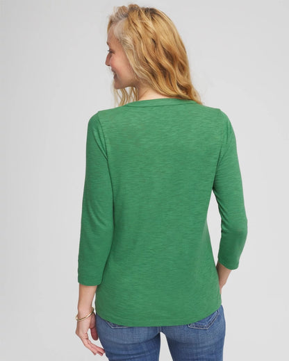 Chico's Slub Splitneck Button Tee