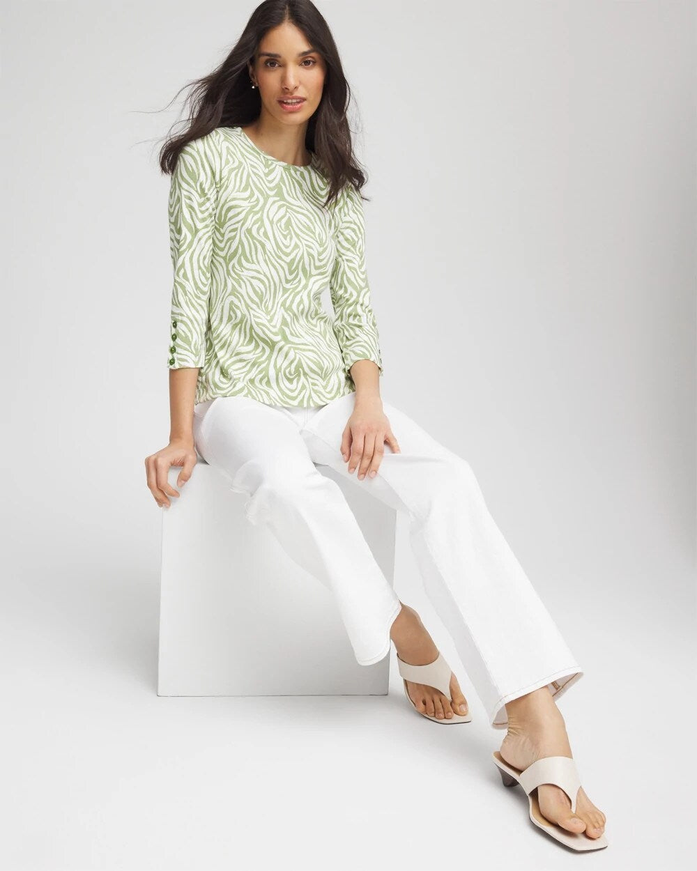 Chico's Pima Button Sleeve Tee