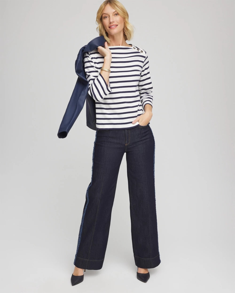 Chico's Bateau Neck Stripe Top