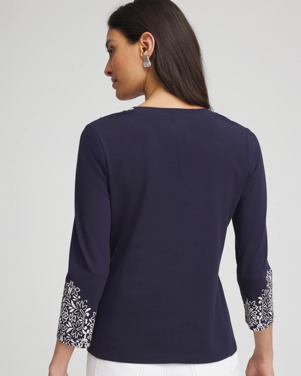 Chico's Chic Scroll 3/4 Sleeve Perfect Tee