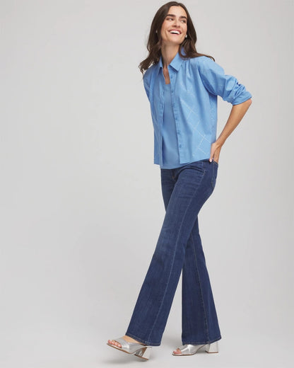 Chico's Embellished Stretch Cotton Collared Shirt