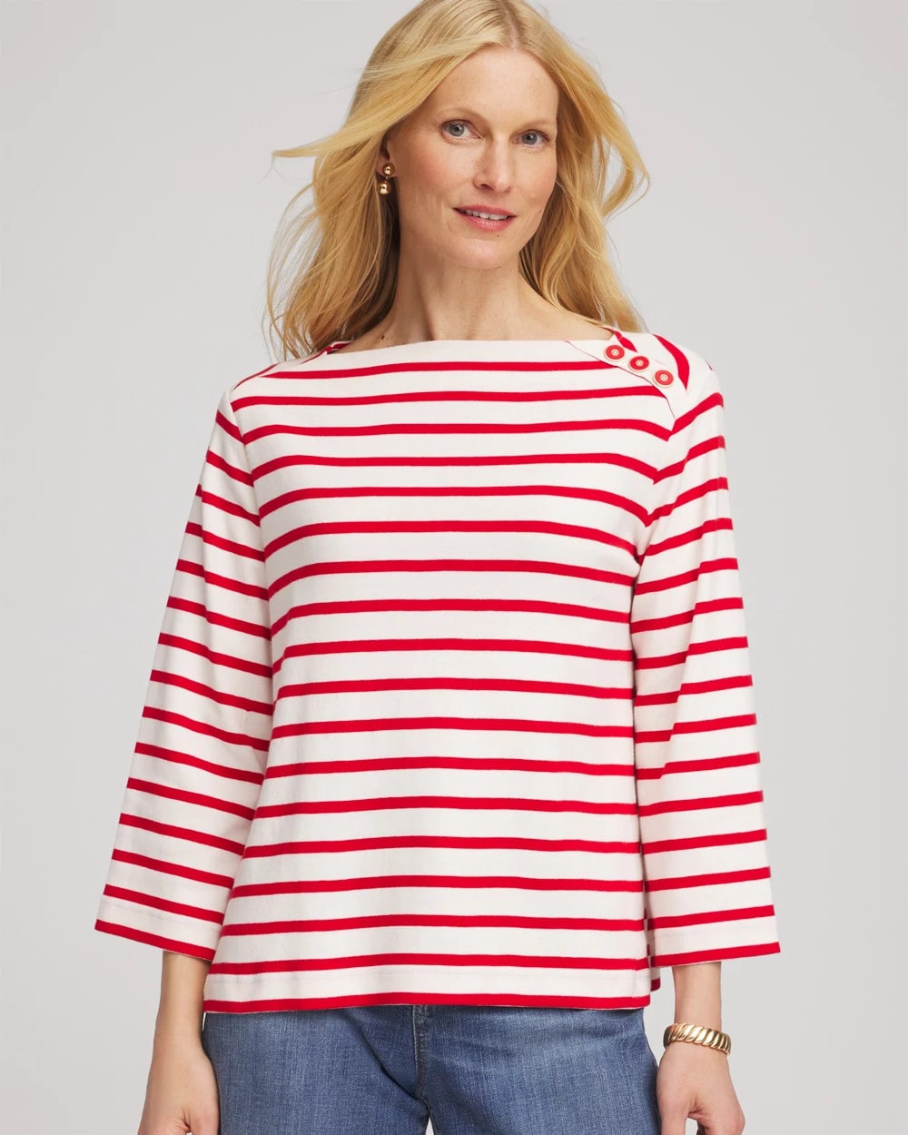 Chico's Bateau Neck Stripe Top