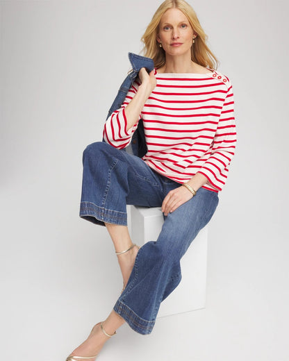 Chico's Bateau Neck Stripe Top